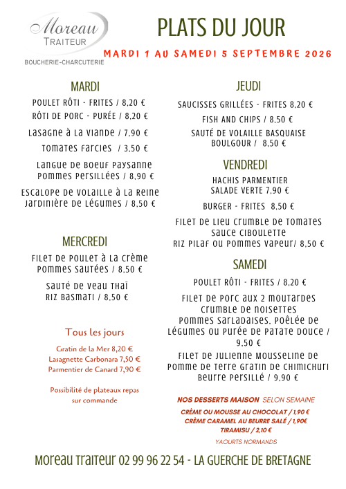 PLATS du jour semaine internet